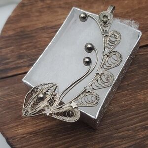 Sterling fine‎ silver lattice openwork lace ear cuff filigree ming dynasty E921